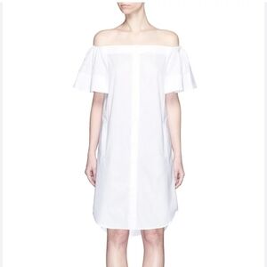 Vince Cotton Poplin Off Shoulder White Shirt Dress Size 4